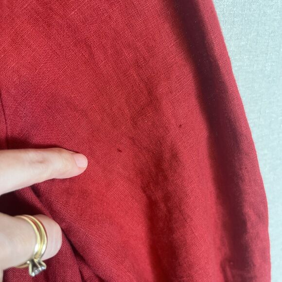 Flax Linen Womens Sz Petite Large Button Up Shirt Jacket Shacket Red Long Sleeve - Picture 7 of 7